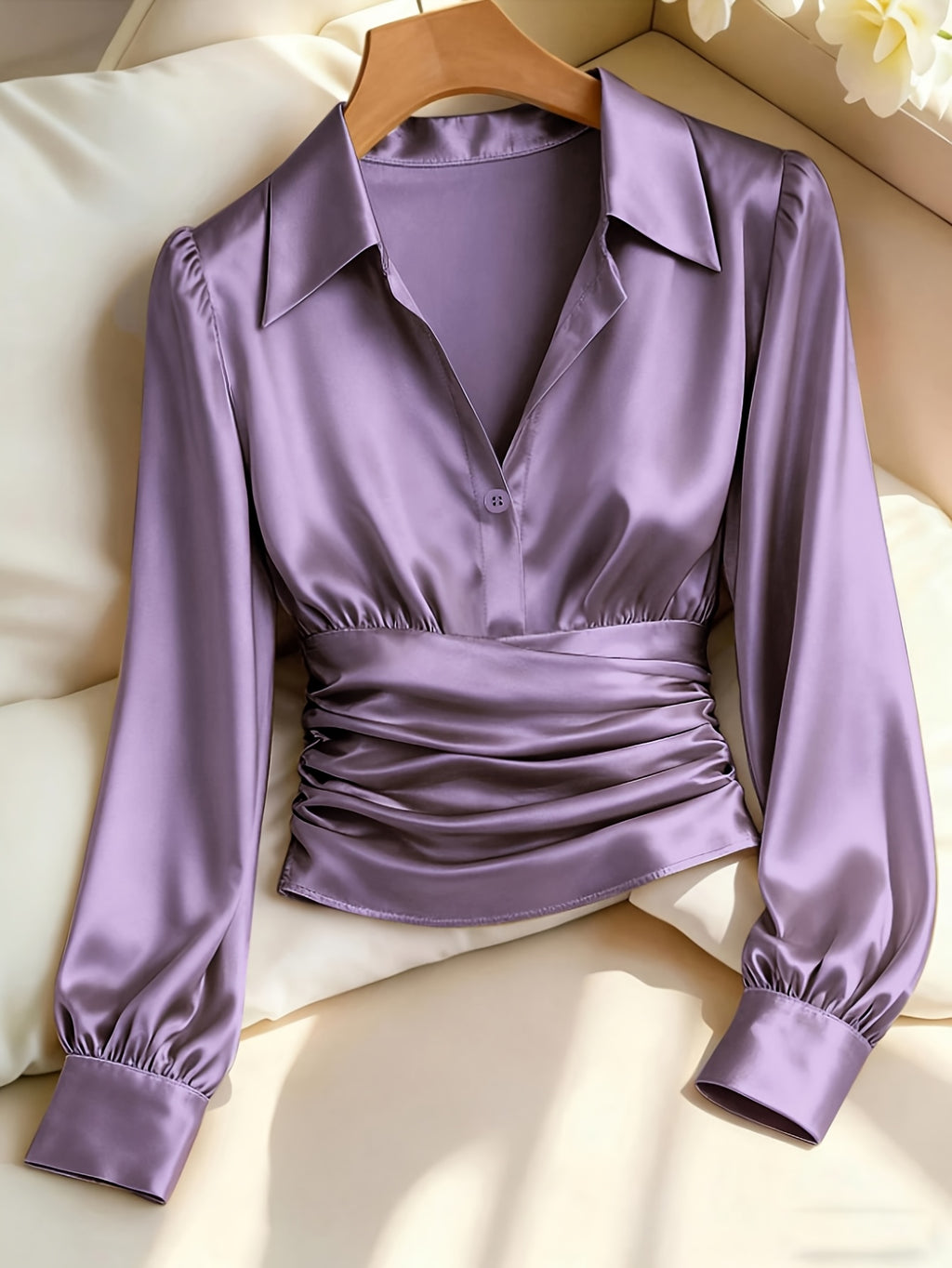Women's Ruched Waist Long Sleeve Top