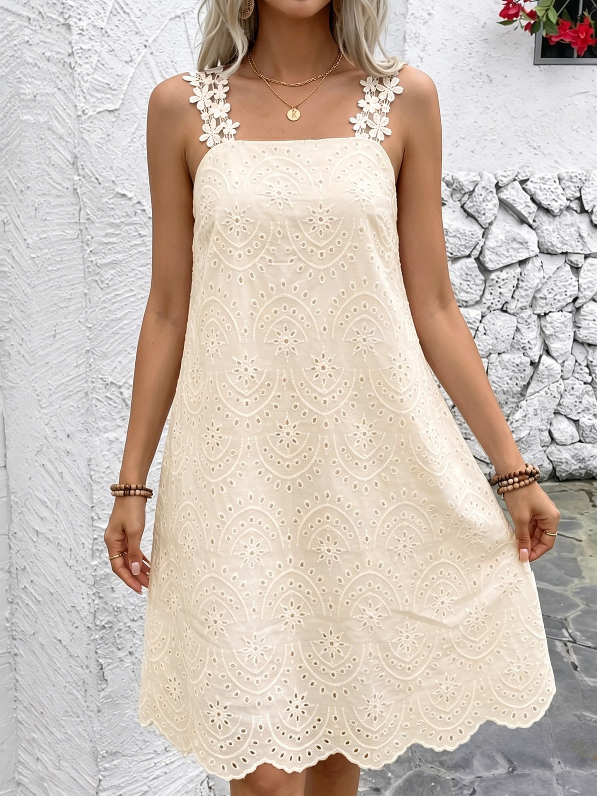 Women's Embroidered Square Neck Midi Dress